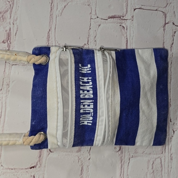Boothbay Harbor Blue Striped Tote Holden Beach North Carolina 2 Pockets Nautical - Picture 1 of 8